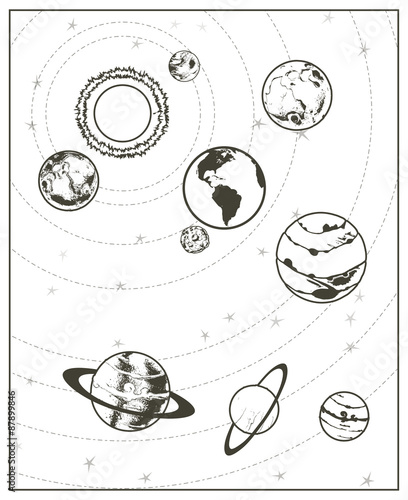 Black drawing, solar system vector