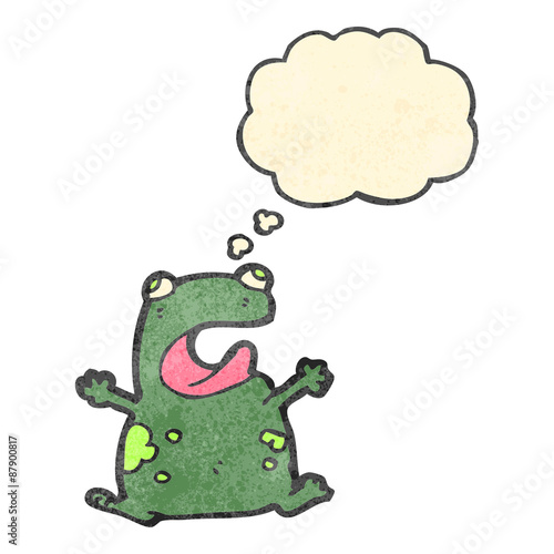 retro cartoon frog with thought bubble