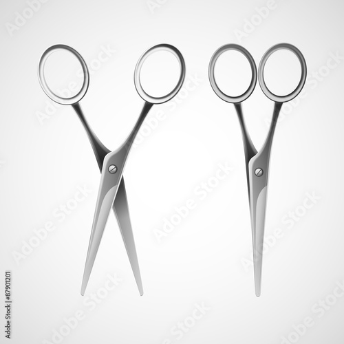 Silver scissors isolated in white background. Vector