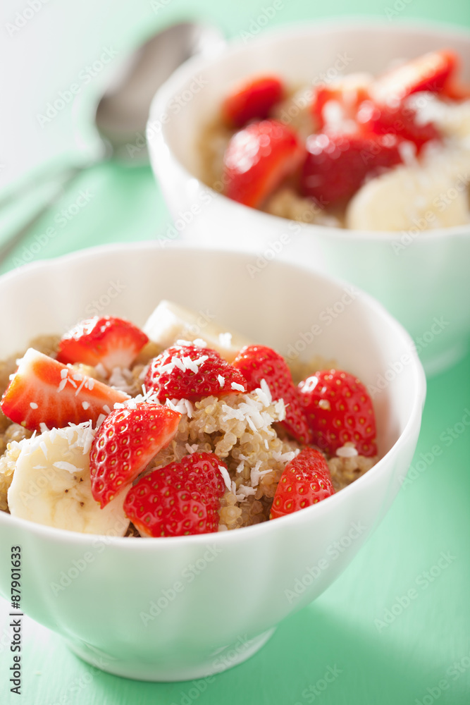 healthy breakfast quinoa with strawberry banana coconut flakes healthy breakfast quinoa with strawberry banana coconut flakes