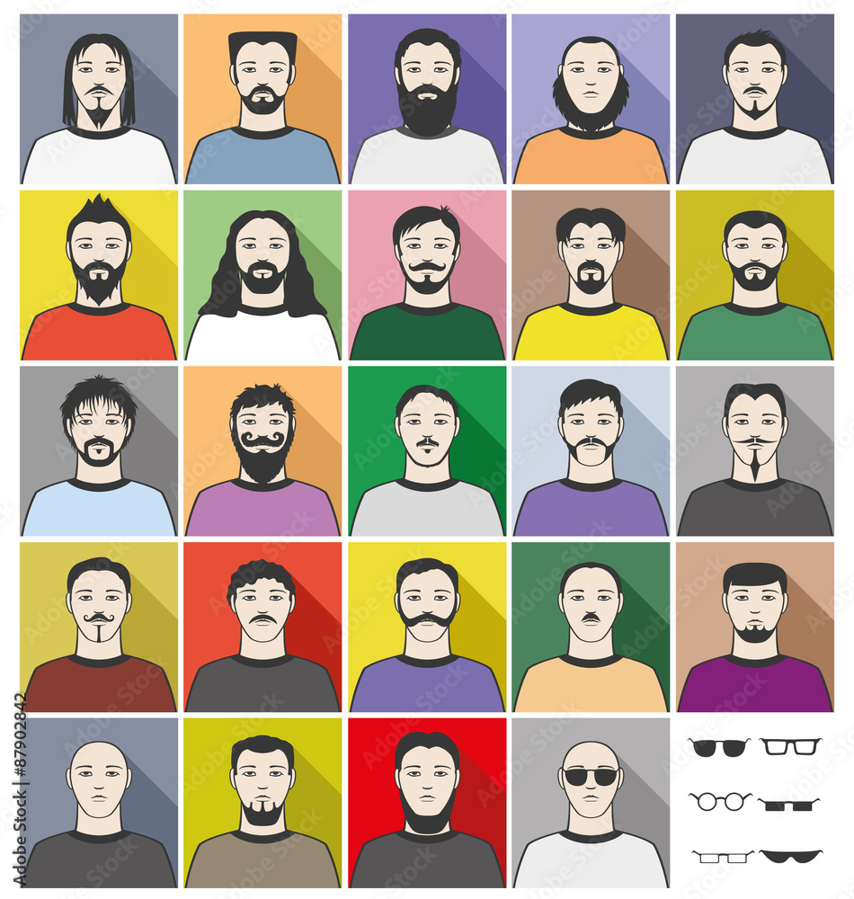 Vector set of icons. Bearded men.