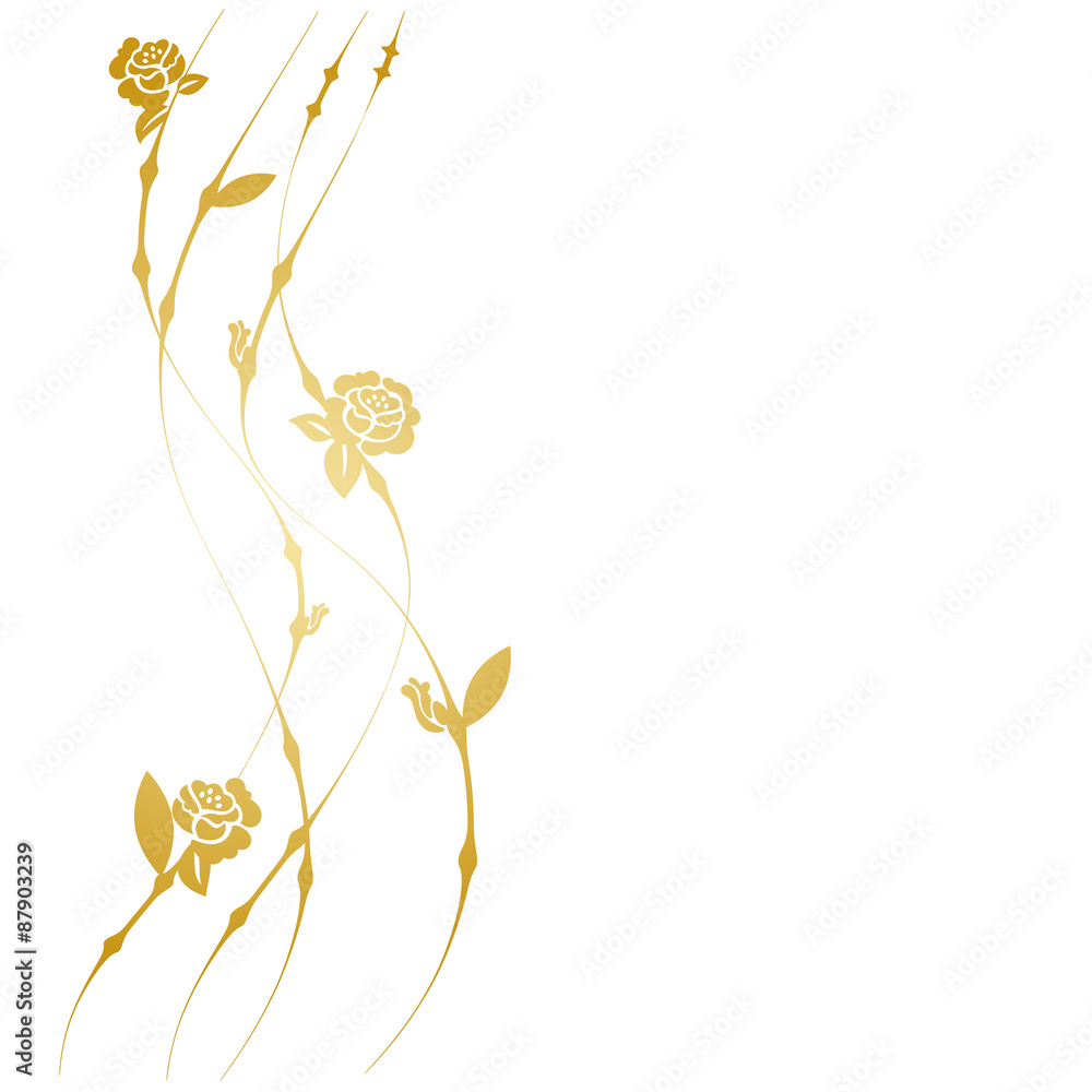 Goldene Blumenranke mit Rosenblüten