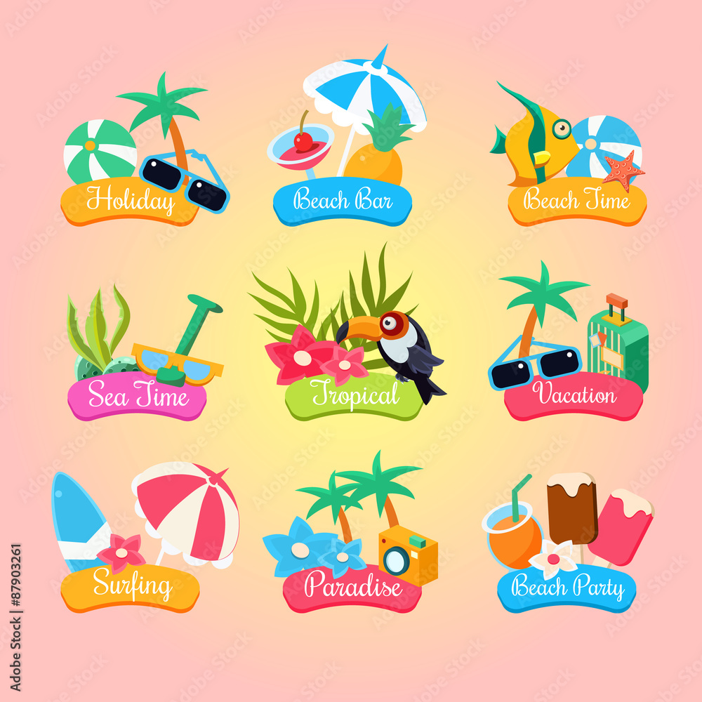 Naklejka premium Summer Party Labels And Elements Set Isolated 
