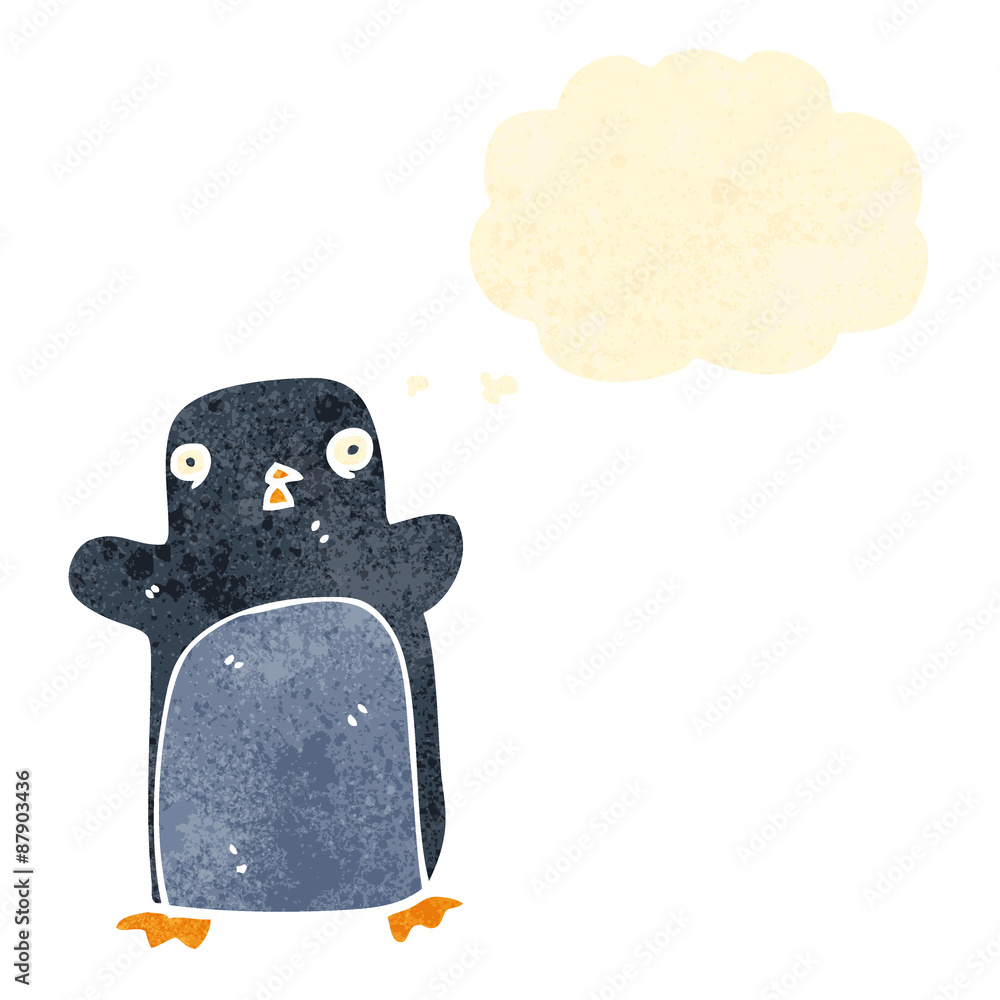 retro cartoon penguin with thought bubble retro cartoon penguin with thought bubble