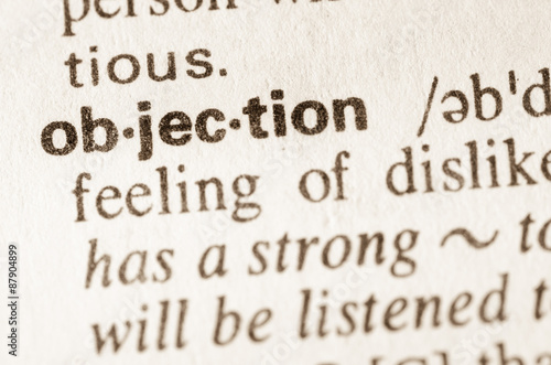 Dictionary definition of word objection