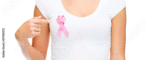 Wallpaper Mural woman in blank t-shirt with pink cancer ribbon Torontodigital.ca