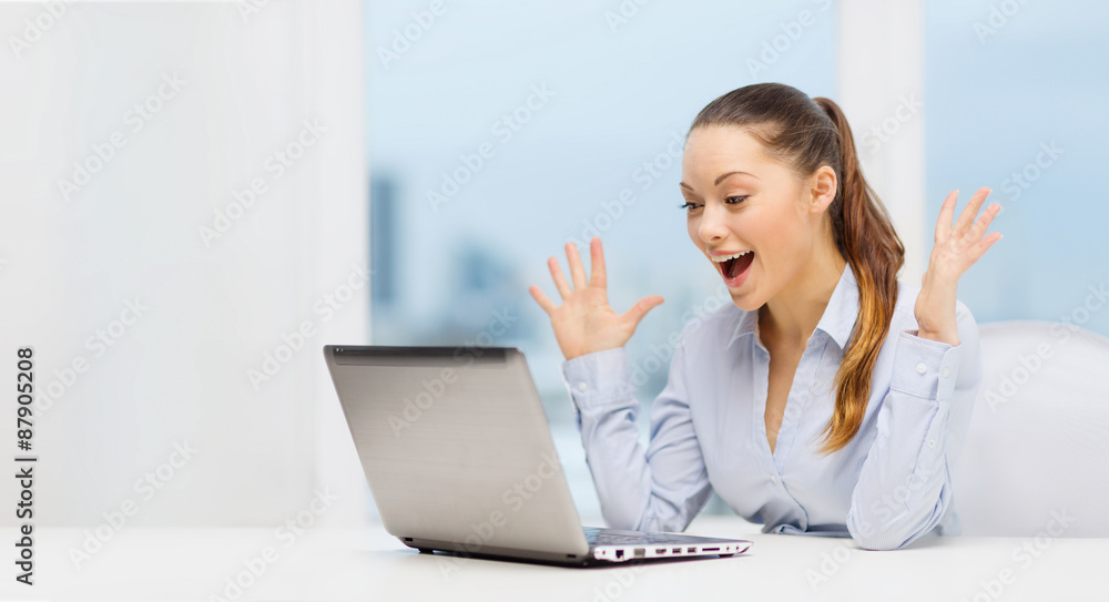 surprised businesswoman with laptop surprised businesswoman with laptop