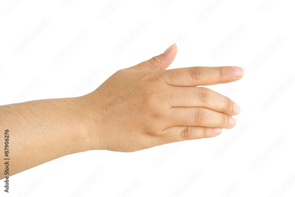 Hand on white background something holding. Hand on white background something holding.