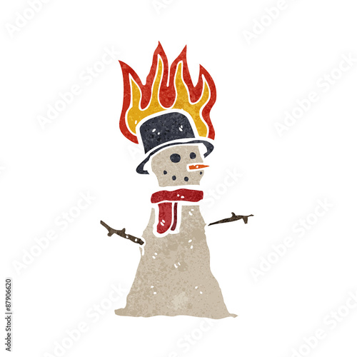 retro cartoon snowman melting