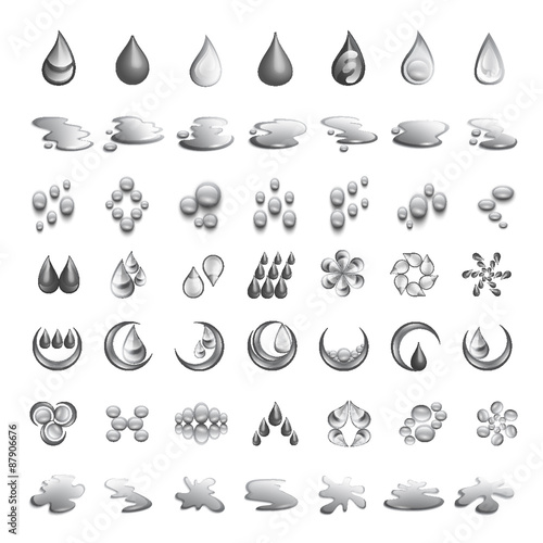 Water And Drops Icons Set - Isolated On White Background - Vector Illustration, Graphic Design Editable For Your Design