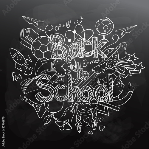 Back to School Scribbles on a Black Chalkboard.