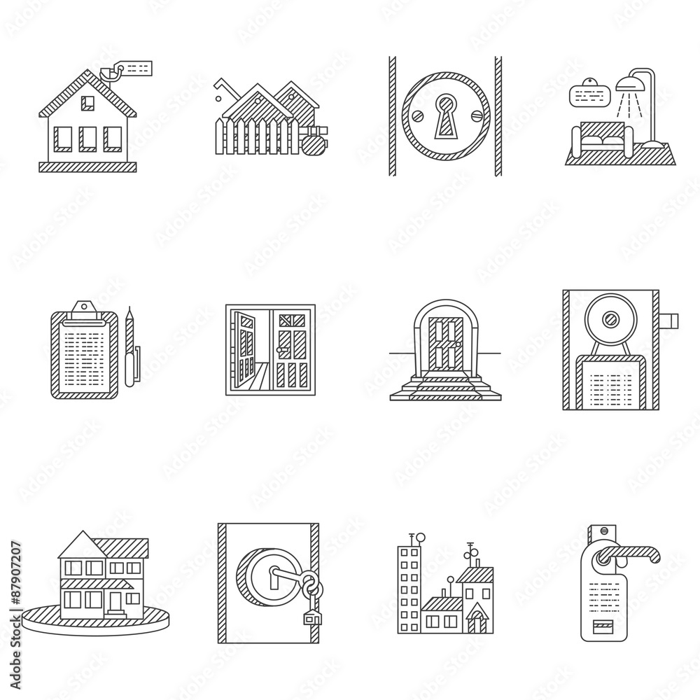 Black outline icons for rent real estate Black outline icons for rent real estate