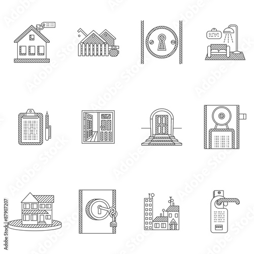 Black outline icons for rent real estate