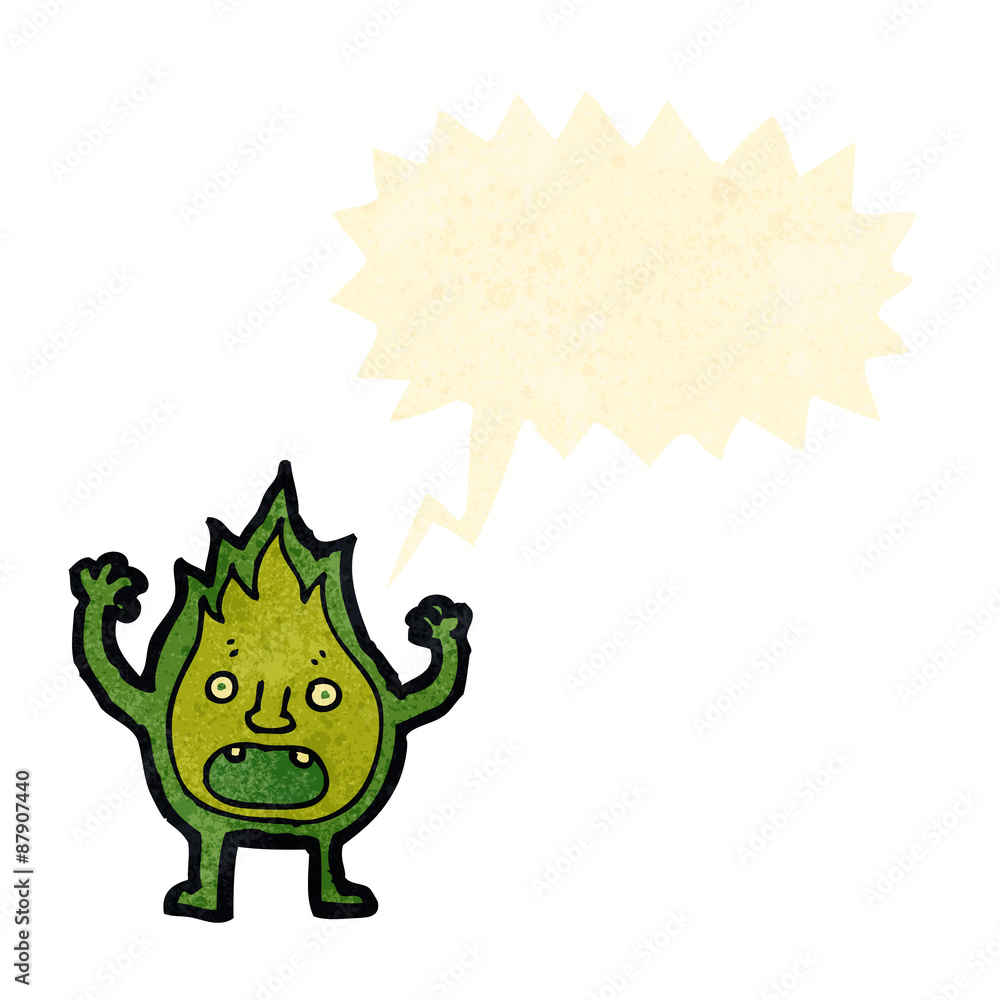 retro cartoon little green flame monster retro cartoon little green flame monster