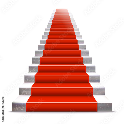 Realistic stone ladder with red carpet