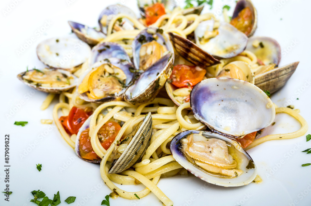 Pasta with Clam Dish on a the table Pasta with Clam Dish on a the table