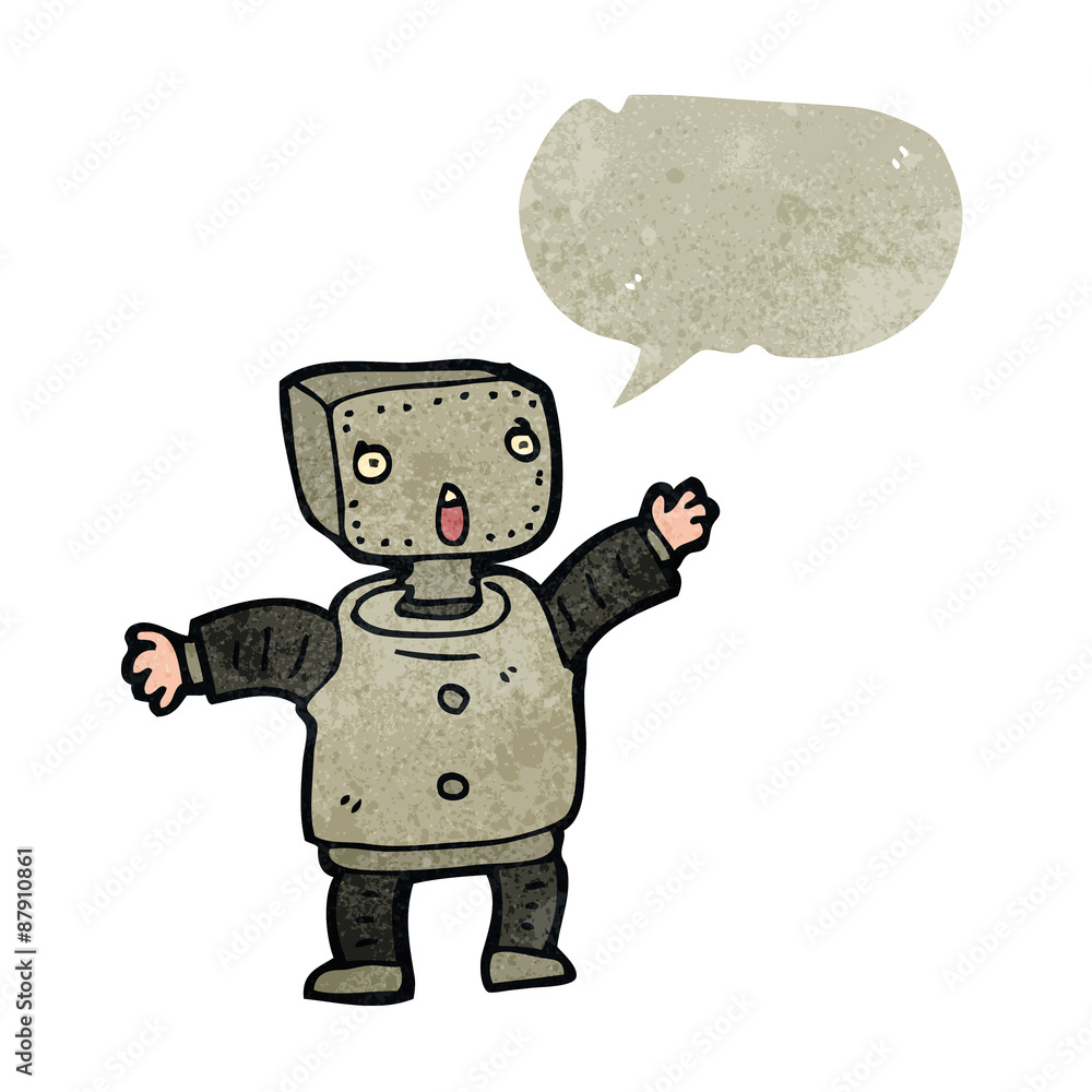 retro cartoon little robot with speech bubble retro cartoon little robot with speech bubble