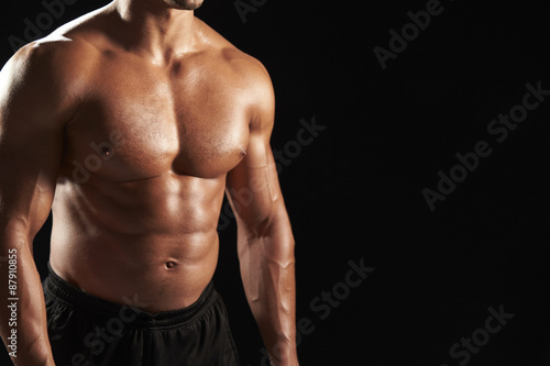 Bare chested male body builder, crop