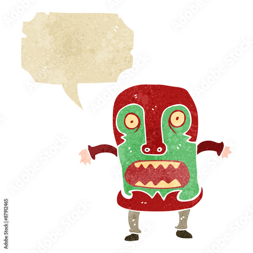 retro cartoon tribal mask man shouting