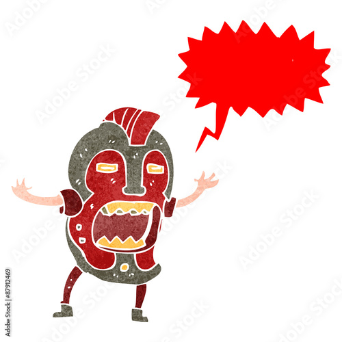 retro cartoon tribal mask man shouting