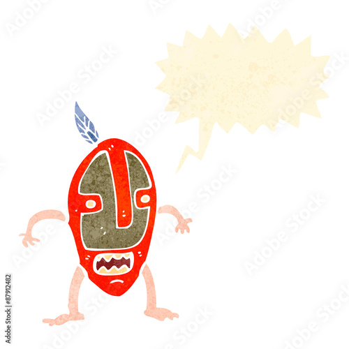 retro cartoon tribal mask man shouting