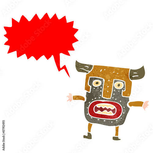 retro cartoon tribal mask man shouting