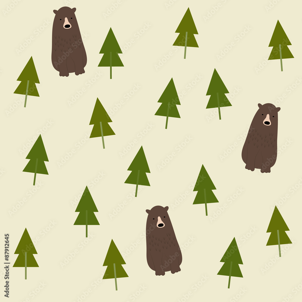 Fototapeta premium Bear and forest seamless background.