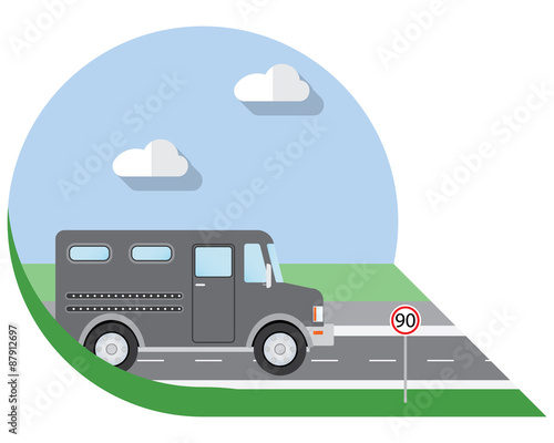 Flat design vector illustration city Transportation, bank armored Truck, side view icon