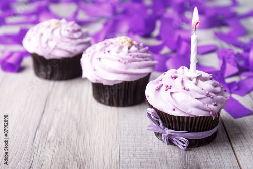 Purple cupcakes on a table photo