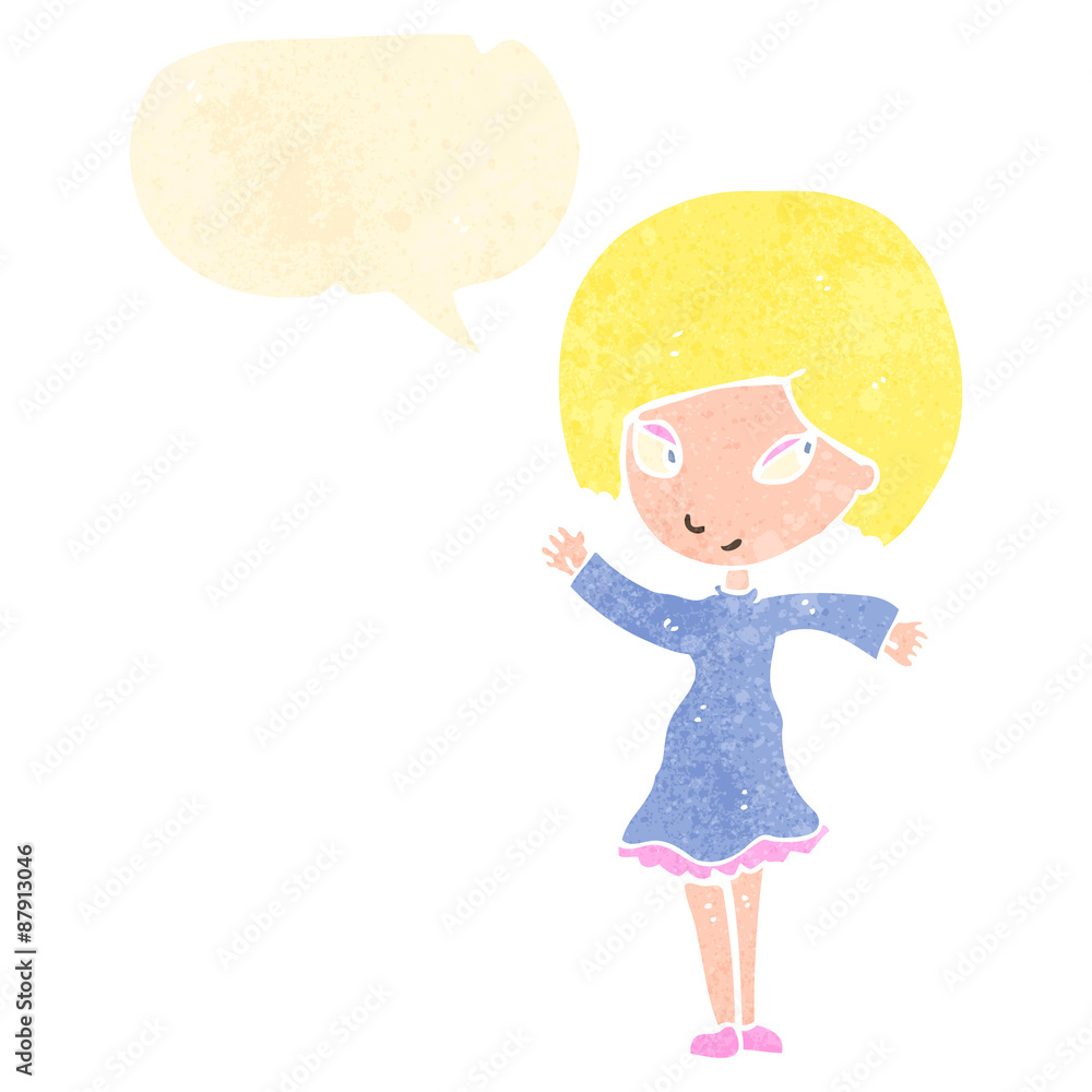 retro cartoon happy blond girl with speech bubble retro cartoon happy blond girl with speech bubble