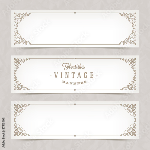 Paper white banners with flourishes calligraphic elegant ornamental frames