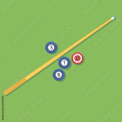 Vector illustration of billiards. Pill. cue and balls.