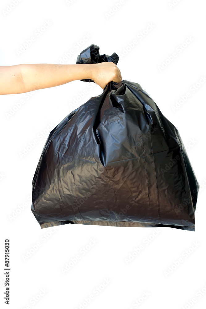 woman hands holding garbage bag isolated on white background woman hands holding garbage bag isolated on white background