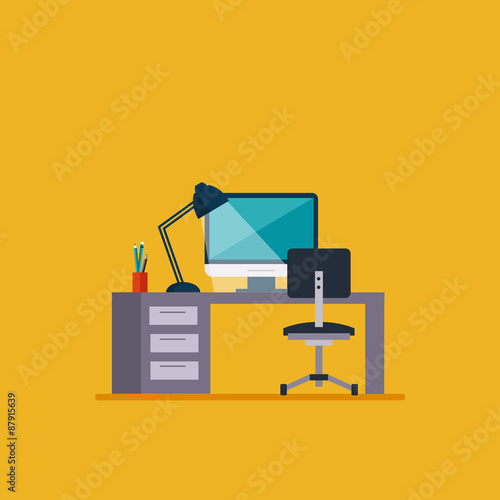 Workplace in room Flat minimalistic style