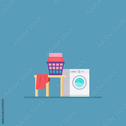 Laundry Room with Washing Machine and Dryer. Flat style 