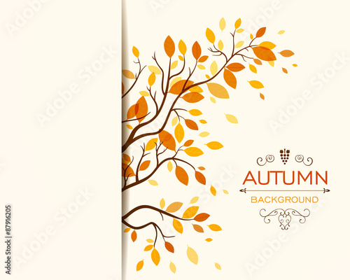 Vector Illustration of an Autumn Design with Autumnal Branch