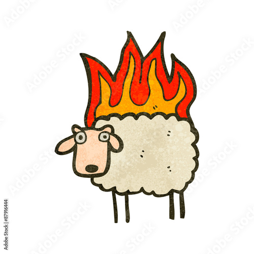 retro cartoon sheep on fire photo