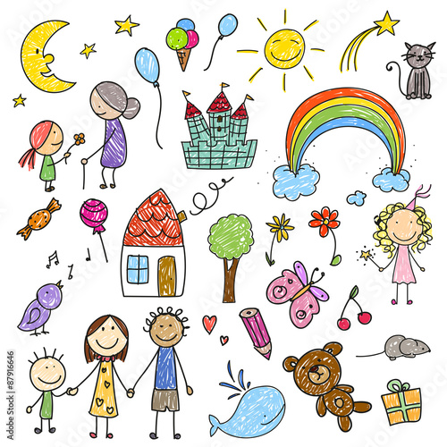 Vector Illustration of a Collection of Children Drawings