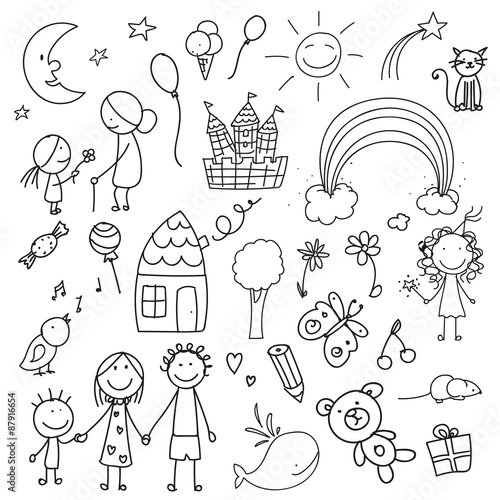 Vector Illustration of a Collection of Children Drawings