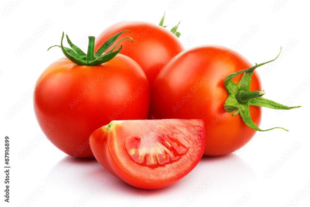 Red tomatoes with cut isolated on white Red tomatoes with cut isolated on white