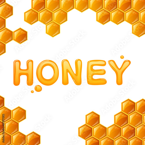 Vector Illustration of a Honey Background with Honeycombs