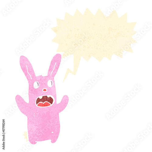 retro cartoon spooky rabbit with speech bubble