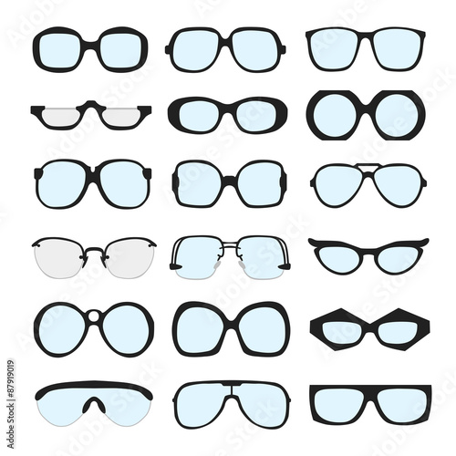 Vector set of different glasses with lenses on white background