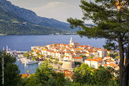 Fototapeta Naklejka Na Ścianę i Meble -  Panorama of Korcula, old medieval town in Dalmatia region, Croatia