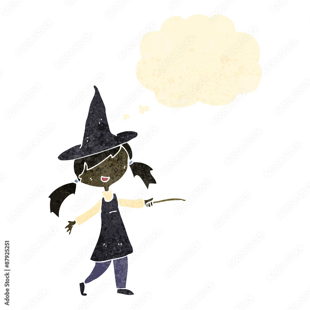 retro cartoon witch girl with thought bubble retro cartoon witch girl with thought bubble