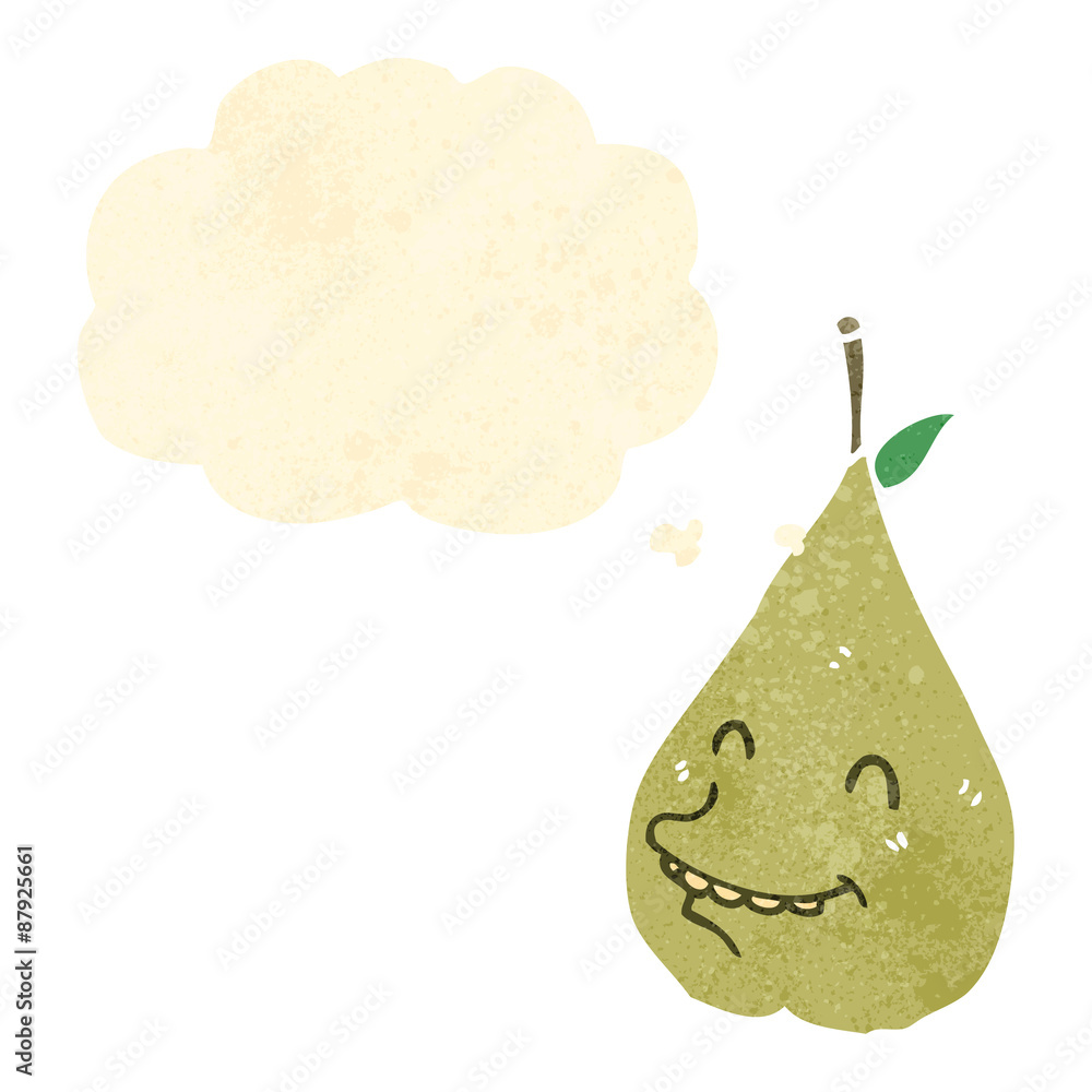 retro cartoon pear with thought bubble