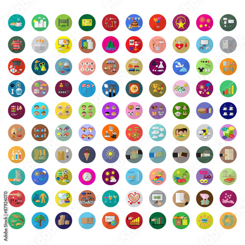 Flat Icons Set: Vector Illustration, Graphic Design. Collection Of Colorful Icons. For Web, Websites, Print, Presentation Templates, Promotional, Mobile Applications And Promotional Materials