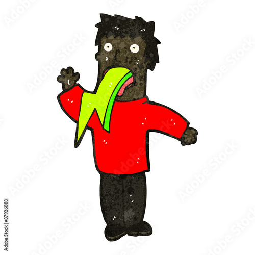 retro cartoon man spitting lightning