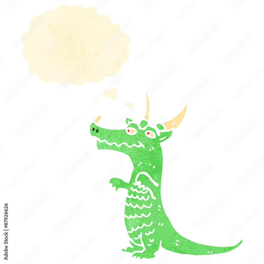 Obraz premium retro cartoon dragon with thought bubble