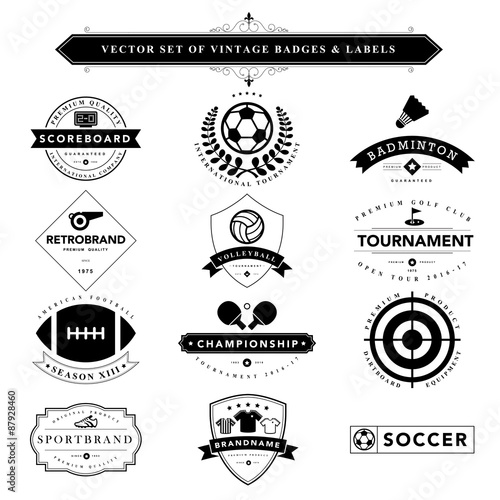 Set of black & white vintage badges and labels